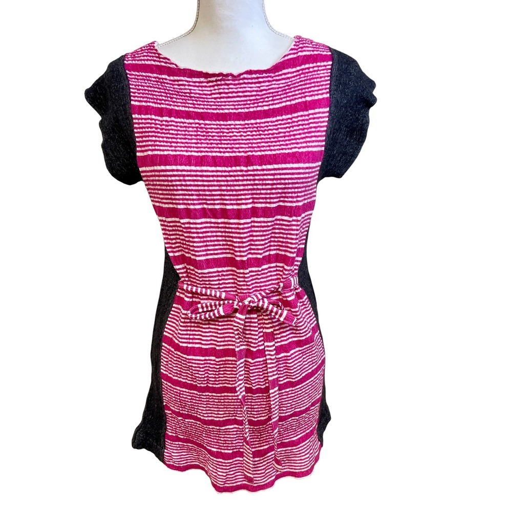 LEMLEM Striped Dress Caftan Top M Pink Belted Artisian Boho Ethical Summer